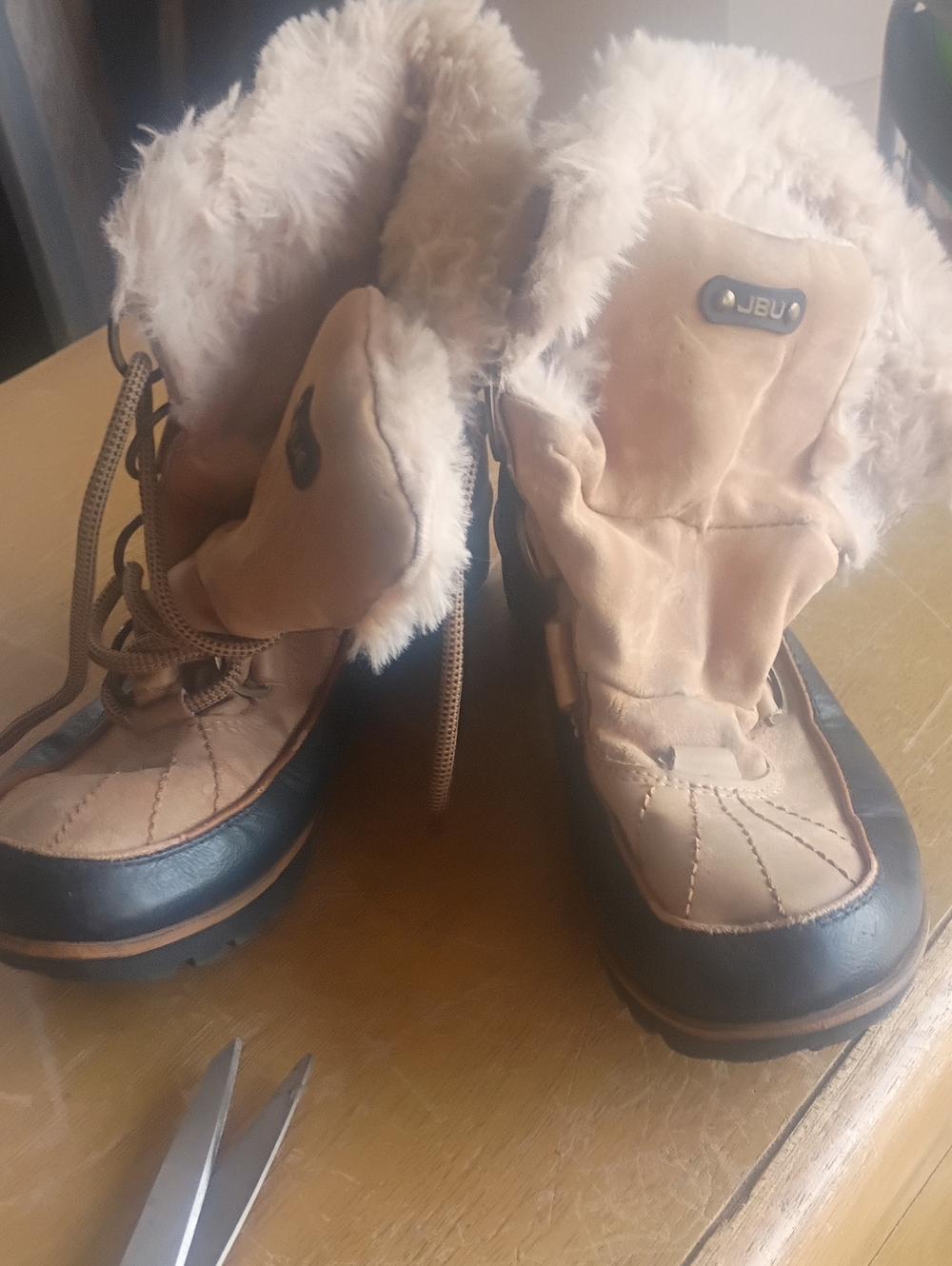 JBU Kids Tan and Cream Faux-Fur Lace-Up Winter Boots